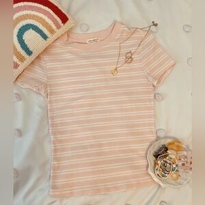 Small, pastel pink and white striped, cropped Ultra Flirt shirt